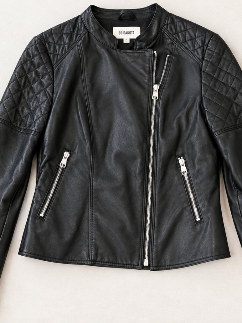 BB Dakota Black Faux Leather Quilted Moto Jacket Size M